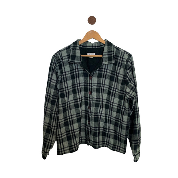 Christopher & Banks Jacket Long Sleeve Wool Blend Button-front Plaid Gre… - Picture 1 of 15